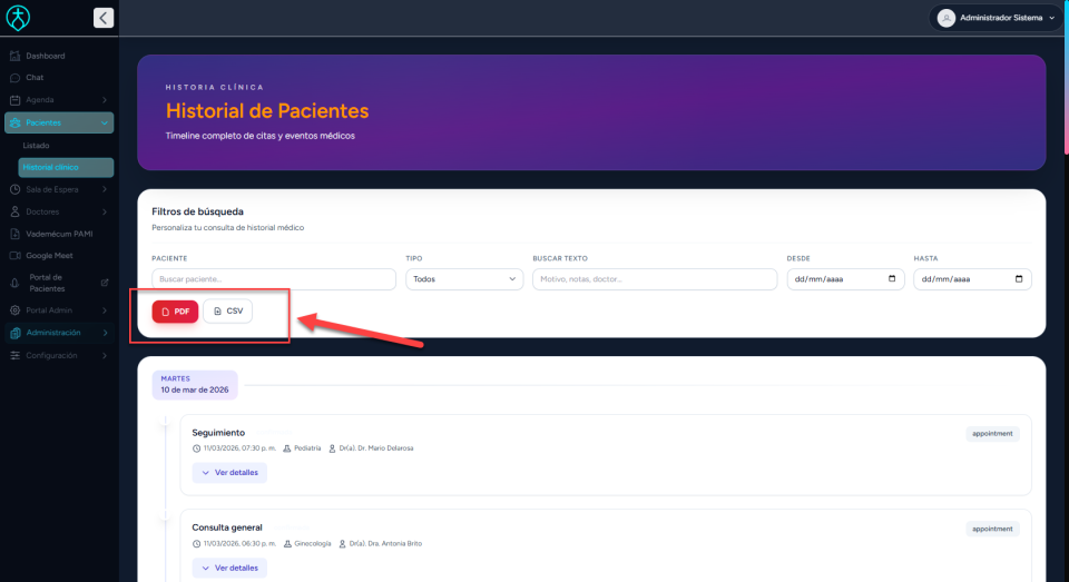 Exportar a PDF o CSV