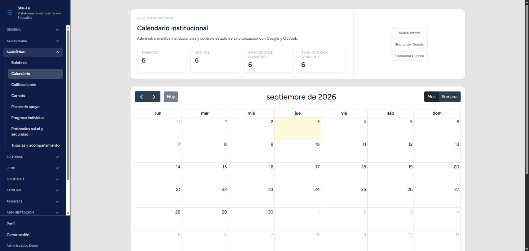 Calendario institucional conectado: Google Calendar y Outlook, frente a frente